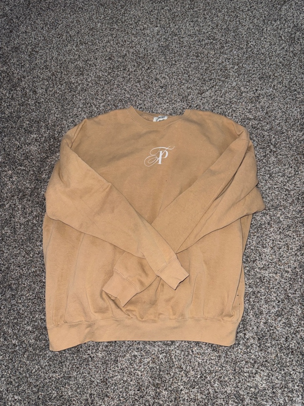 Beige Crewneck Sweatshirt with Script 'P' Logo